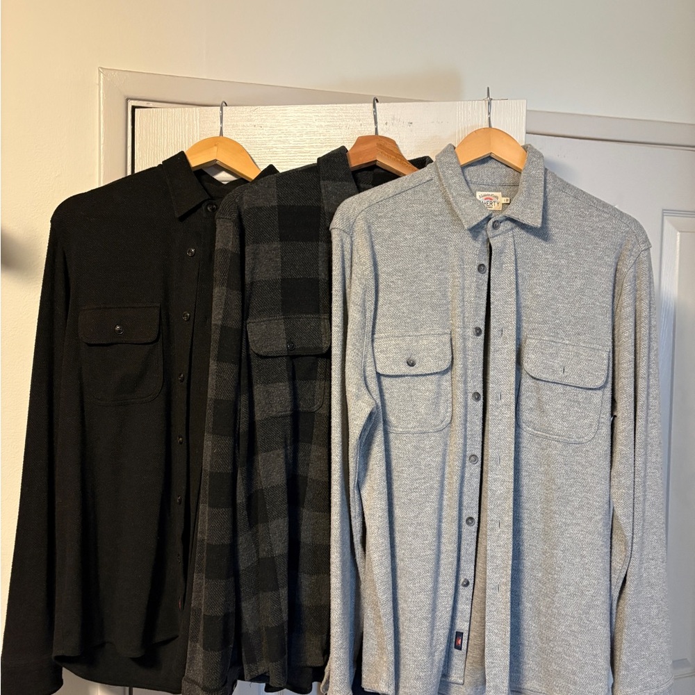Set of Three Faherty Legend Shirts - Black, Buffalo, and Gray - Size Large